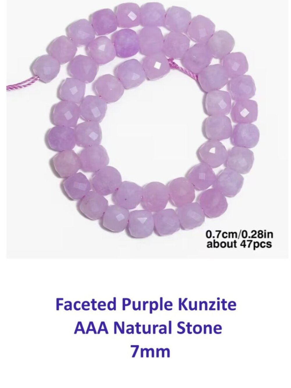 Faceted Purple Kunzite  AAA Natural Stone  7mm  Approx. 47 Pcs